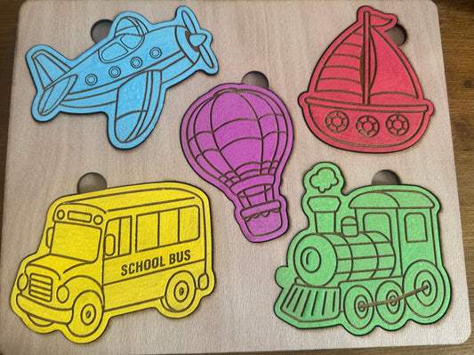 Wooden puzzle board - Transport theme