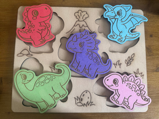 Wooden puzzle board - Dinosaur theme