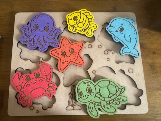 Wooden puzzle board - Sea animal theme