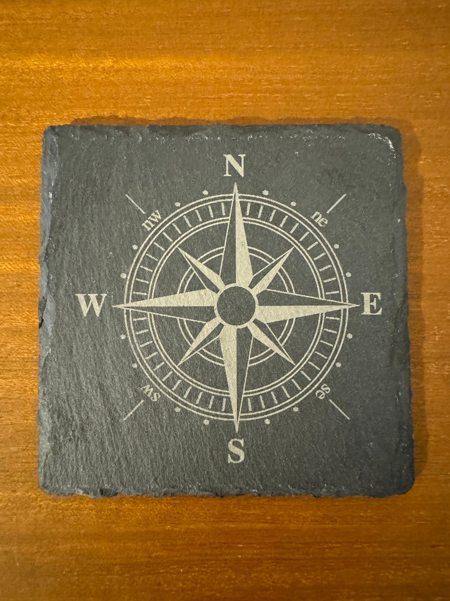 Compass coaster. Laser engraved. Gift, Wedding, Anniversary, Birthday, Christmas