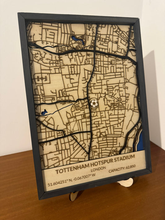Wooden Tottenham Hotspur stadium 3D map. Football, Gift, birthday, anniversary, Father’s Day, valentines, wedding