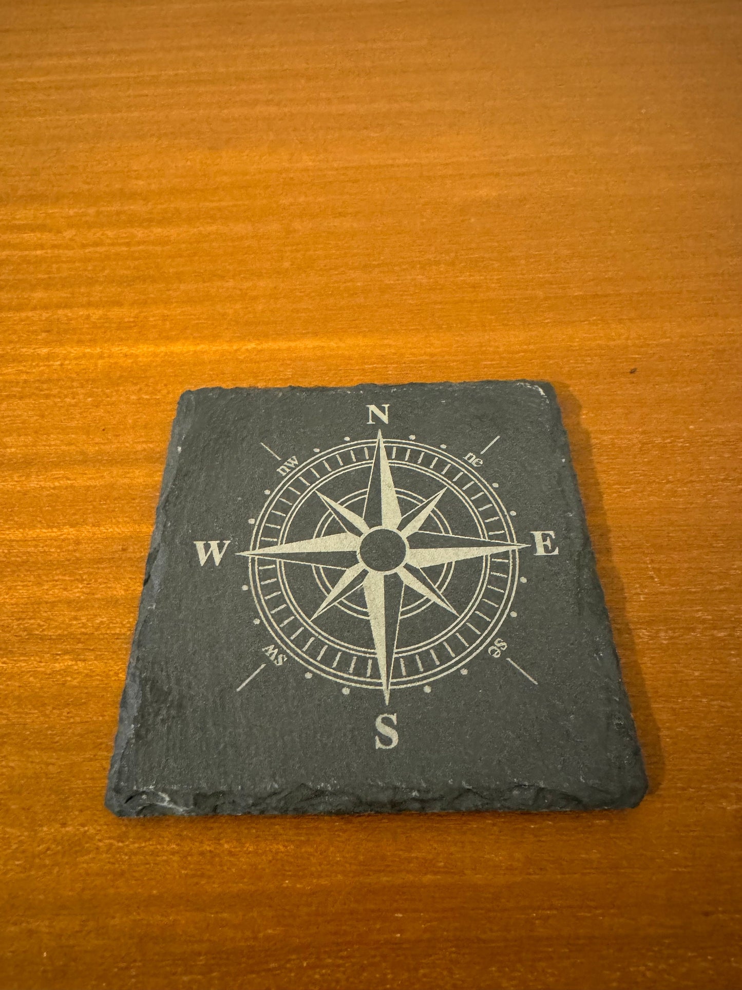 Compass coaster. Laser engraved. Gift, Wedding, Anniversary, Birthday, Christmas