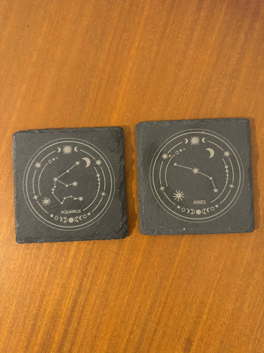 Zodiac coaster. Star sign Laser engraved. Gift, Wedding, Anniversary, Birthday, Christmas