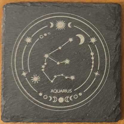 Zodiac coaster. Star sign Laser engraved. Gift, Wedding, Anniversary, Birthday, Christmas