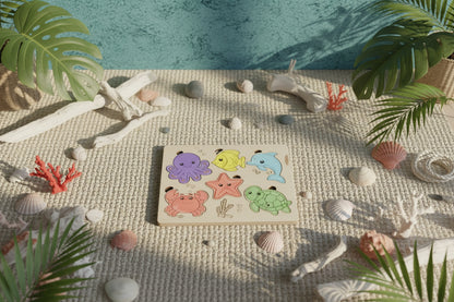 Wooden puzzle board - Sea animal theme