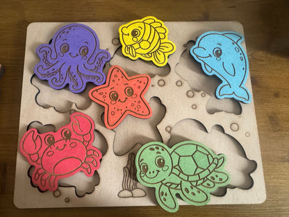 Wooden puzzle board - Sea animal theme