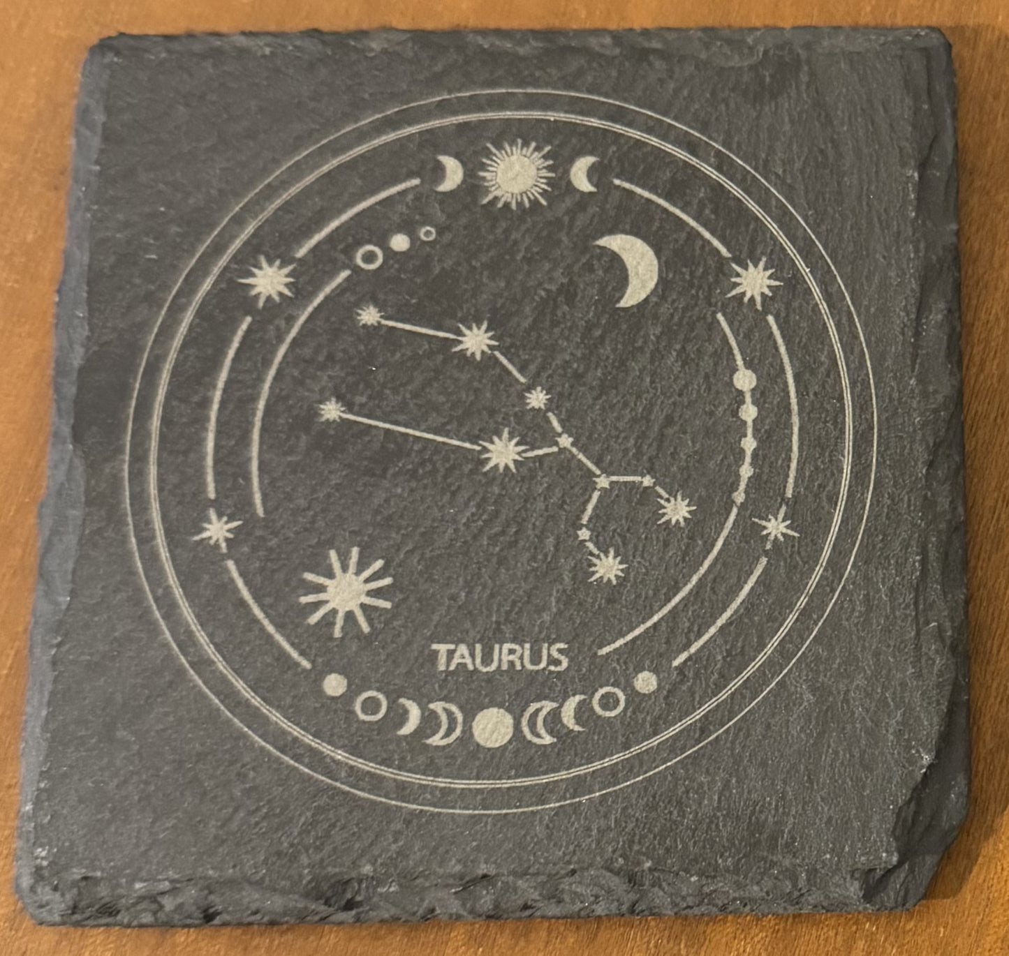 Zodiac coaster. Star sign Laser engraved. Gift, Wedding, Anniversary, Birthday, Christmas