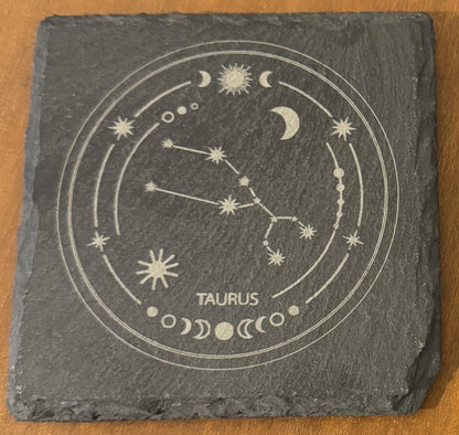 Zodiac coaster. Star sign Laser engraved. Gift, Wedding, Anniversary, Birthday, Christmas