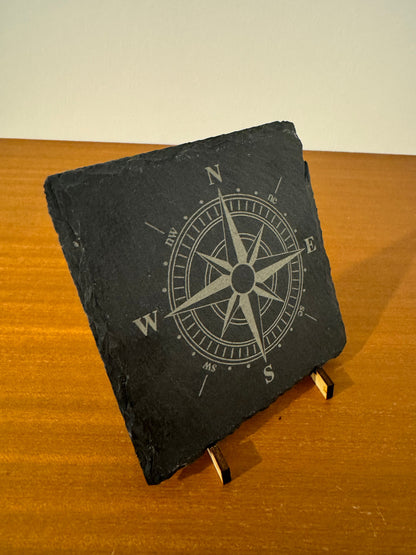 Compass coaster. Laser engraved. Gift, Wedding, Anniversary, Birthday, Christmas