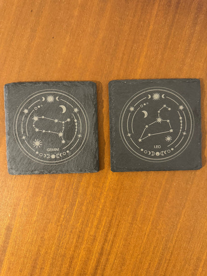 Zodiac coaster. Star sign Laser engraved. Gift, Wedding, Anniversary, Birthday, Christmas