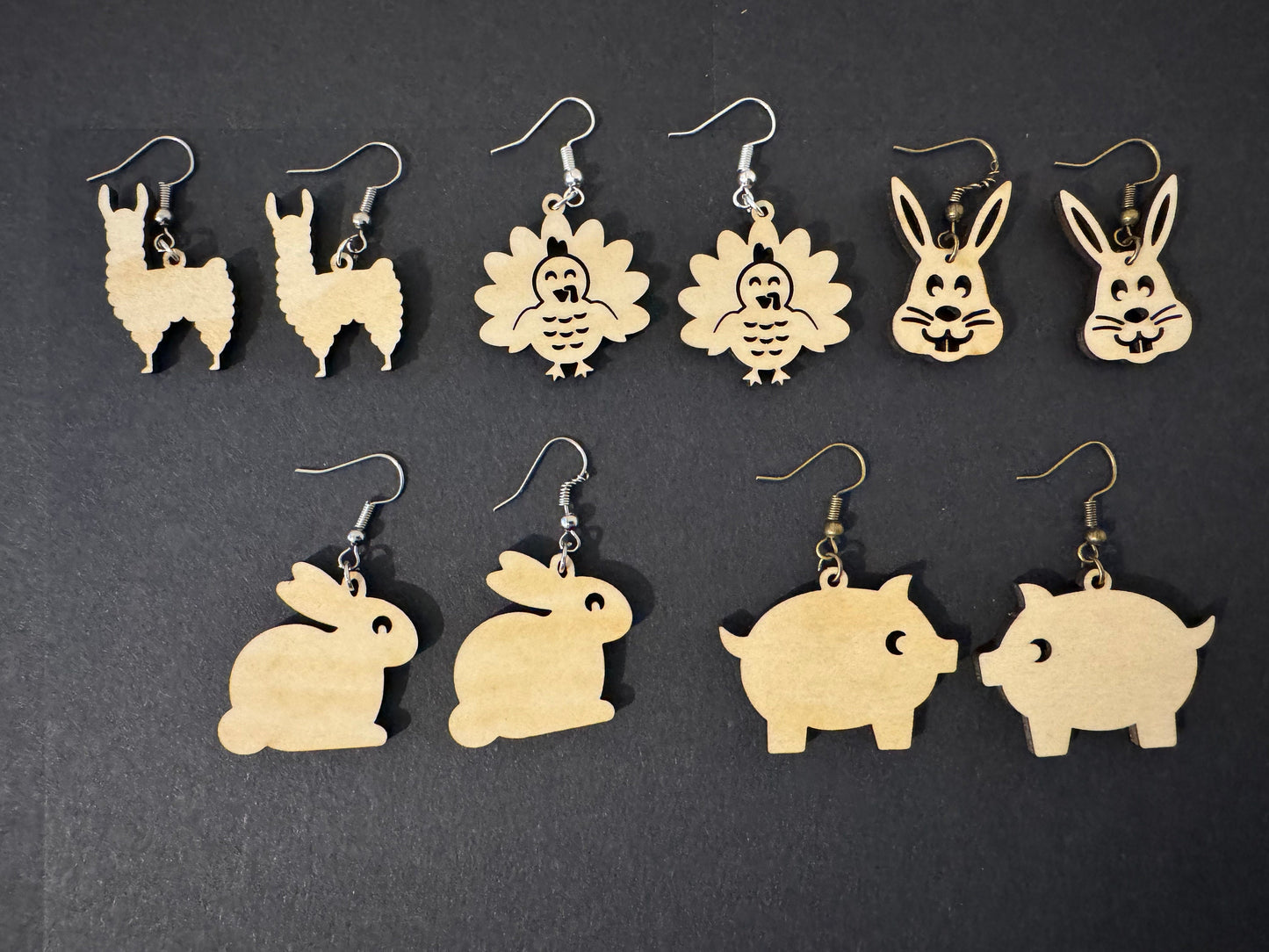 Farm animals wood earrings. Gift, birthday, wedding, anniversary, mothers day, valentines.