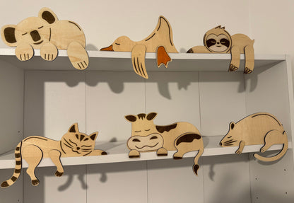 Animal shelf sitters, ornaments, bookshelf, kids, birthday, gifts, Christmas, bedroom, decorations, teacher, classroom.