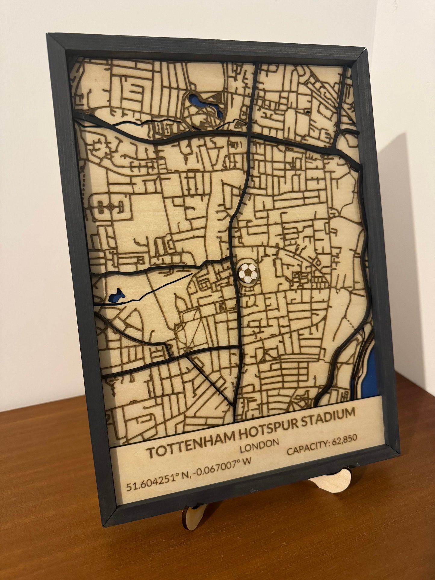 Wooden Tottenham Hotspur stadium 3D map. Football, Gift, birthday, anniversary, Father’s Day, valentines, wedding