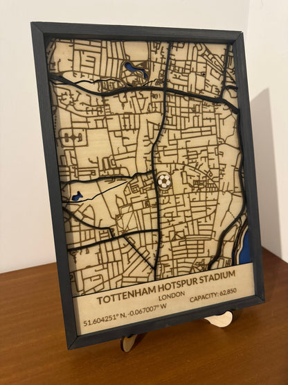 Wooden Tottenham Hotspur stadium 3D map. Football, Gift, birthday, anniversary, Father’s Day, valentines, wedding