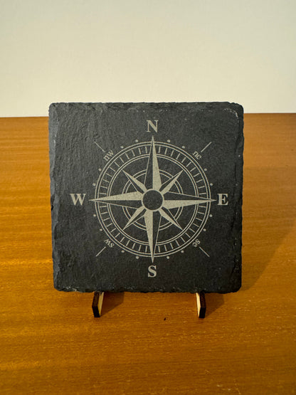 Compass coaster. Laser engraved. Gift, Wedding, Anniversary, Birthday, Christmas