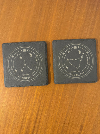Zodiac coaster. Star sign Laser engraved. Gift, Wedding, Anniversary, Birthday, Christmas
