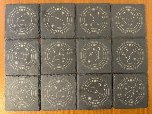 Zodiac coaster. Star sign Laser engraved. Gift, Wedding, Anniversary, Birthday, Christmas