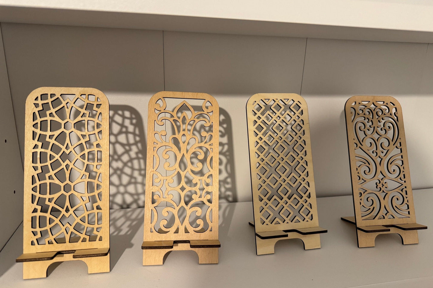 Laser pattern phone stand, iPhone, android, teenagers, office, patterns, gifts, birthday, Christmas