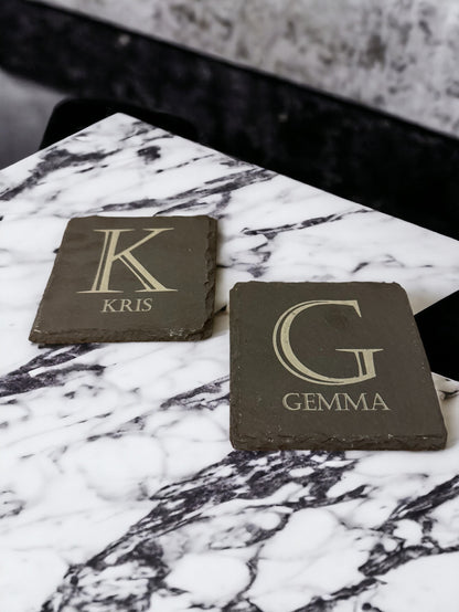 Letter and name coaster. Laser engraved. Gift, Wedding, Anniversary, Birthday, Christmas