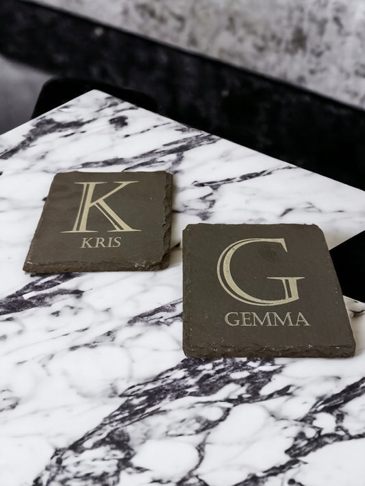Letter and name coaster. Laser engraved. Gift, Wedding, Anniversary, Birthday, Christmas